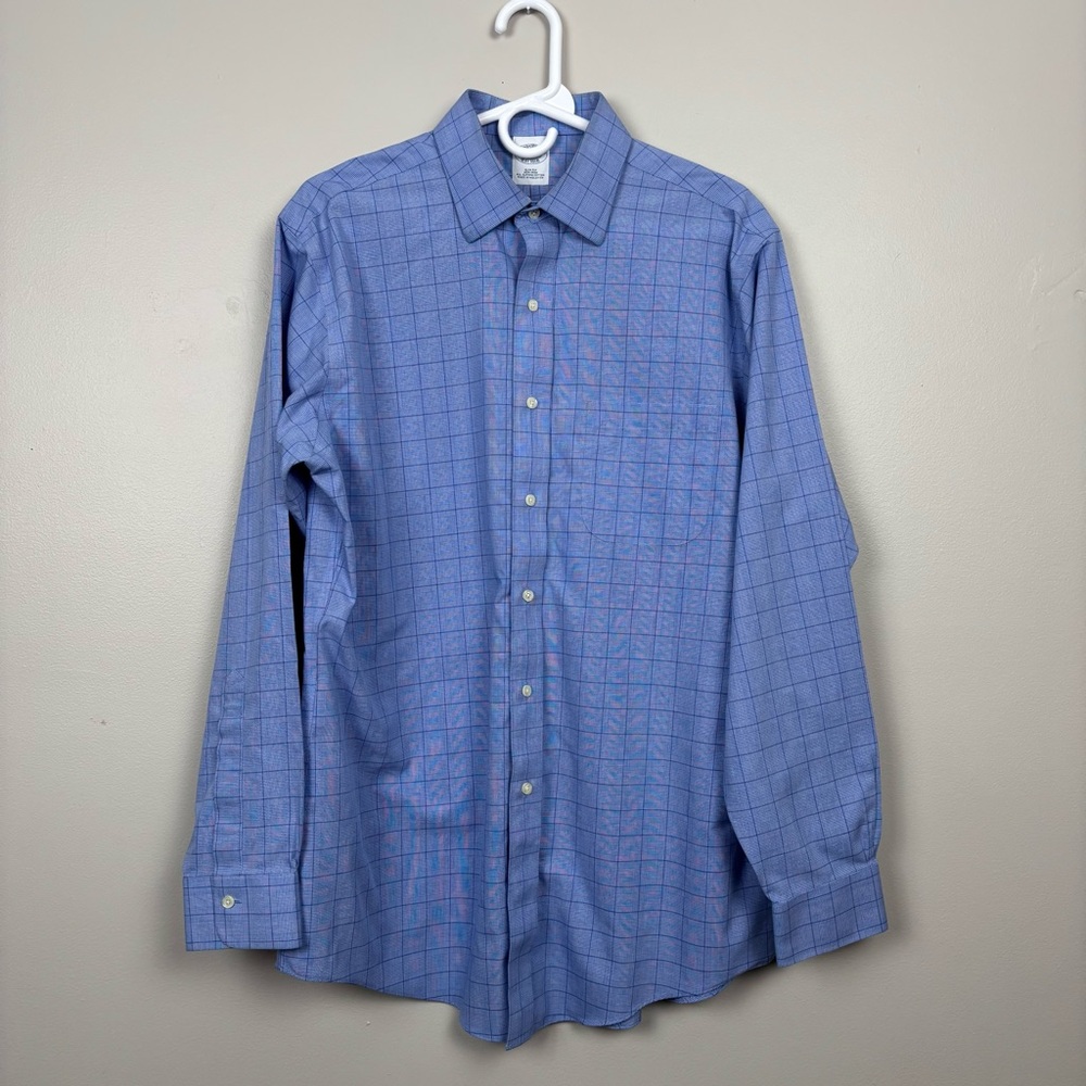 Brooks Brothers Shirt 16-34 Blue‎ Slim Fit Non Iron All Supima Cotton Button Up